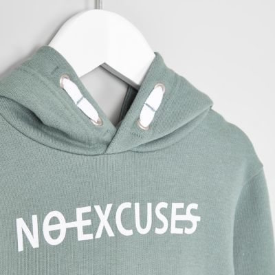 Mini boys green no excuses hoodie